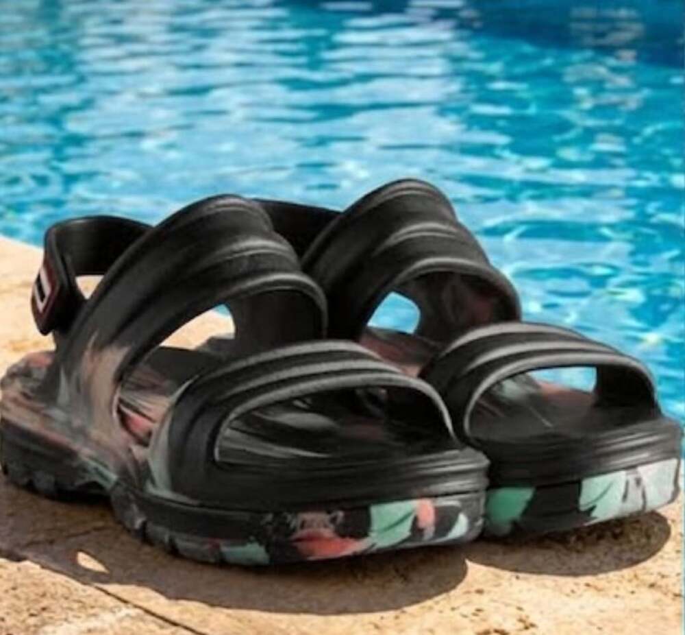 Hunter Bloom Algae Marble Adjustable Sandals UK 8W / US 8W Black Multi